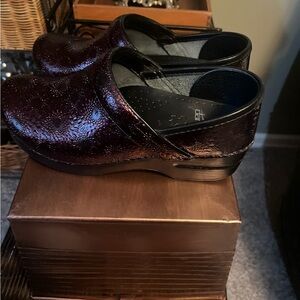 Dansko Red Burgundy Patent Leather Slip-On Clogs